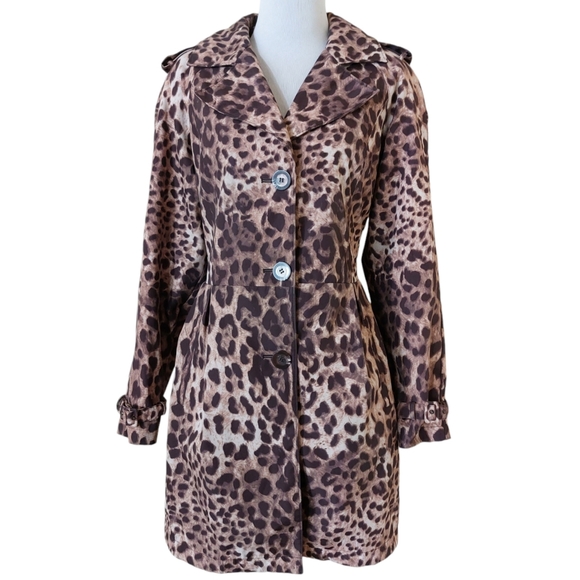 Vintage Dennis Basso Leopard Print Collared Longline Trench Coat Size Small - Picture 1 of 15
